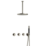 Hotbath Cobber IBS70 Ensemble de douche de tête encastré - bras de plafond 30 cm - douche de tête ronde 30 cm - douchette à main stick - nickel brossé SW677995