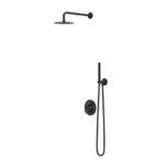 IVY Pact Ensemble de douche pluie - encastré - inverseur d’arrêt 2 voies - bras de plafond 30 cm - douche de tête mince ronde 25 cm - support avec sortie - flexible de douche 150 cm - douchette à main satin spray - Noir mat PED SW1035477