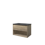 Proline hardsteen elegant ensemble de meubles de salle de bains 80x46x54.5cm meuble avec étagère chêne brut sans trou pour robinetterie pierre dure pierre bleue SW349688