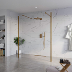 Fortifura Galeria Vrijstaande Inloopdouche - 160x200cm - helder - antikalk - 8mm veiligheidsglas - 2 zijwanden - 30cm - wandsteunen en hoekprofielen - PVD - geborsteld koper SW976661