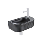 QeramiQ Fuente Fonteinset - 40x21.5x12cm - rechts - geribbeld - halfrond - 1 kraangat - keramiek - fonteinkraan wit mat - afvoerplug - verlaagd sifon - zwart mat SW1233011