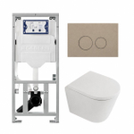 QeramiQ Dely Pack WC - 36,3x51,7cm - à fond creux - sans bride - réservoir encastré Geberit UP320 - abattant WC softclose 35 mm - plaque de déclenchement taupe - boutons ronds - blanc mat SW1235377