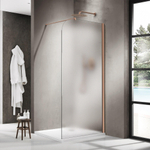 Fortifura Galeria Inloopdouche - 90x200cm - afgeronde glaswand - rechts - mat glas - wandarm - geborsteld koper PVD SW1426452