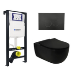 Plieger Kansas Ensemble WC - réservoir encastré UP320 - WC suspendu - abattant slim - softclose - plaque de commande noire mate - boutons ronds - noir mat SW1223031