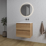 Adema Chaci Ensemble de meuble - 60x46x57cm - 1 vasque en céramique blanche - sans trou de robinet - 2 tiroirs - miroir rond avec éclairage - cannelle SW816210