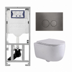 QeramiQ Dely Swirl Ensemble WC- 36,3x51,7 cm - Réservoir encastré Geberit UP320 - Abattant fin - Plaque de commande en gunmetal - Boutons ronds - Blanc brillant SW1126095