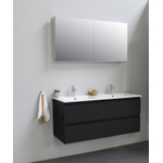 Basic Bella Meuble salle de bains avec lavabo céramique Blanc avec armoire toilette 2 portes gris 120x55x46cm 2 trous de robinet Noir mat SW491929