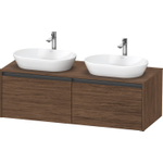 Duravit Ketho 2 meuble sous-lavabo avec plan console avec 2 tiroirs pour vasques à poser doubles 140x55x45.9cm avec poignées noyer foncé mat anthracite SW772721