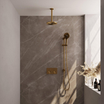 BRAUER Gold Edition Douche de tête thermostatique encastrée - boutons-poussoirs - SET 71 - tête de douche 20cm - bras de plafond - douchette 3 jets - flexible de douche - barre de douche intégrée - or brossé PVD SW925676