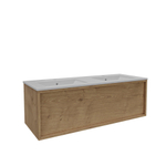 Saniclass Holz Framse Meuble de salle de bains - 120x45x40cm - 1 tiroir - 2 vasques - 2 trous de robinet - trop-plein - Chêne naturel SW1441847