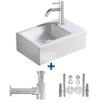 Nemo Spring Sula ensemble de lave-mains 37x23,5cm sans trop-plein incluant robinet et siphon porcelaine blanc SW385457