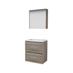 Basic-Line Comfort 39 ensemble de meubles de salle de bain 60x39cm sans poignée 2 tiroirs lavabo en porcelaine 1 trou de robinet armoire de toilette mfc scotch oak SW350927