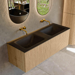 MONDIAZ KURVE 130cm Meuble salle de bain - couleur Oak - 2 tiroirs - vasque CLOUD double - sans trous de robinet - Urban SW1138481