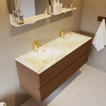 MONDIAZ VICA-DLUX Ensemble meuble de salle de bains - 130cm - meuble bas Rust - 4 tiroirs - lavabo encastré Cloud double - 2 trous de robinet - version haute 60cm - Frappe SW1089094