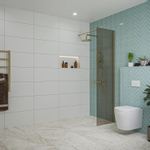 Fortifura Galeria inloopdouche - 50x200cm - rookglas - wandarm - PVD - geborsteld messing (goud) SW876910