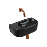 QeramiQ Fuente Fonteinset - 40x21.5x12cm - glad - halfrond - keramiek - fonteinkraan geborsteld koper - afvoerplug - verlaagd sifon - zwart mat SW1233124