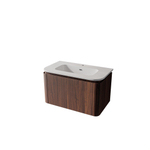 Royal Plaza Terra Badkamermeubelset - 80x46.2x46cm - keramische wastafel wit glans - 1 wasbak - 1 kraangat - 2 lades - kastanje (walnoot) SW1441230