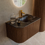 MONDIAZ KURVE-DLUX 75cm Meuble salle de bain avec module 25 G - couleur Walnut - 1 tiroir - 1 porte - vasque GRUNNE droite - 1 trou de robinet - couleur Lava SW1137206