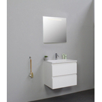 Basic Bella Meuble avec lavabo acrylique avec 1 trou de robinet et miroir avec éclairage 60x55x46cm Flat Pack Blanc haute-brillance SW538692