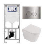 QeramiQ Dely Toiletset - 36.3x51.7cm - diepspoel - rimless - Geberit UP320 inbouwreservoir - softclose toilet zitting - 35mm - steel bedieningsplaat - ronde knoppen - mat wit SW1235393