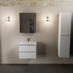 Mondiaz AIVY Ensemble de meuble - 60x45x50cm - 1 trou de robinet - 1 vasque Talc céramique - Centre - 2 tiroirs - avec miroir - MDF Talc SW892215