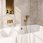 BRAUER Gold Carving mitigeur de baignoire encastré thermostatique - boutons-poussoirs SET 04 - combinaison de remplissage de baignoire - douchette 3 jets - flexible de douche - coude de raccordement mural - or brossé PVD SW925623