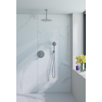 Fortifura Calvi Ensemble de douche à l'italienne - rond - thermostatique - bras plafond - douche principale de 25 cm - douchette ronde - flexible lisse - Acier inoxydable brossé PVD (inox) SW1244910