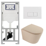 QeramiQ Dely Pack WC - 36,3x51,7cm - à fond creux - sans bride - réservoir encastré Geberit UP320 - abattant WC à fermeture douce - plaque de déclenchement blanche brillante - boutons rectangulaires - beige mat SW1242410