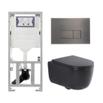 QeramiQ Dely Swirl Toiletset - 36.3x51.7cm - Geberit UP320 inbouwreservoir - met Burda frame - 35mm zitting - gunmetal bedieningsplaat - rechthoekige knoppen - mat zwart SW1138611