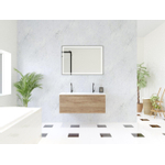 HR Matrix ensemble meuble de salle de bain 3d 100cm 1 tiroir sans poignée avec bandeau en coloris chêne français avec vasque fine 2 trous de robinetterie blanc SW857073