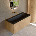 MONDIAZ KURVE 100cm Meuble salle de bain - couleur Oak - 1 tiroir - vasque BIG MEDIUM centre - sans trous de robinet - Urban SW1138405