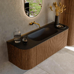 MONDIAZ KURVE 130cm Meuble salle de bain avec module 25 G et D - couleur Walnut - 1 tiroir - 2 portes - vasque BIG SMALL centre - sans trous de robinet - Urban SW1138478