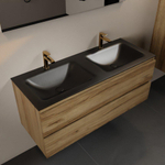 Mondiaz AIVY Ensemble de meuble - 120x45x50cm - 2 trous de robinet - 2 vasques Urban Solid surface - Gauche et droite - 2 tiroirs - avec miroir - Melamine Chai SW892212