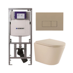 QeramiQ Dely Pack WC - 36,3x51,7cm - à fond creux - sans bride - réservoir encastré Geberit UP320 - abattant WC softclose 35 mm - plaque de déclenchement taupe - boutons rectangulaires - mat beige SW1236506