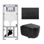 QeramiQ Dely Swirl Ensemble WC- 36.3x51.7cm - Réservoir encastré Geberit UP320 - Abattant de 35mm d'épaisseur - Plaque de commande en noir mat - Boutons rectangulaires - Noir mat SW1138617