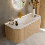 MONDIAZ KURVE 110cm Meuble salle de bain avec module 25 G et D - couleur Oak - 1 tiroir - 2 portes - vasque CLOUD centre - 1 trou de robinet - Talc SW1138154