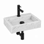 Fortifura Fuente pack lave-mains – rectangulaire – 38 x 24 x 8 cm – marbre blanc – robinet noir mat SW1111481