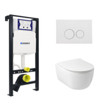 Plieger Kansas Ensemble WC - réservoir encastré UP320 - WC suspendu - compact - abattant slim - softclose - plaque de commande blanc mat - boutons ronds - blanc mat SW1223238