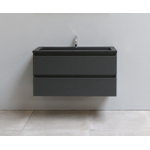Basic Bella Meuble lavabo acrylique noir avec 1 trou de robinet 100x55x46cm Flat Pack Anthracite mat SW538764