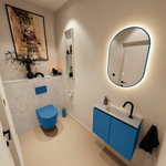 MONDIAZ TURE-DLUX Meuble toilette - 60cm - Jeans - EDEN - vasque Opalo - position centrale - 1 trou de robinet SW1105212
