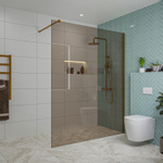 Fortifura Galeria inloopdouche - 160x200cm - rookglas - wandarm - PVD - geborsteld koper SW876942