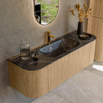 MONDIAZ KURVE-DLUX 140cm Meuble salle de bain avec module 25 G et D - couleur Oak - 1 tiroir - 2 portes - vasque BIG SMALL centre - 1 trou de robinet - couleur Lava SW1138146