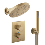 Crosswater MPRO Regendoucheset inbouw - 2 hendels - 30cm douchekop - handdouche - wandarm - geborsteld messing (goud) SW1472572