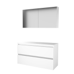 Basic-Line Comfort 46 ensemble de meubles de salle de bain 120x46cm sans poignée 2 tiroirs plan vasque miroir armoire mdf laqué blanc glacier SW639453