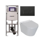 QeramiQ Luma Douche WC Set - Geberit UP320 inbouwreservoir - met Burda frame - fohn - ladydouche - mat zwarte kunststof bedieningsplaat - rechthoekige knoppen - glans wit SW1472014