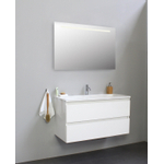 Basic Line Bella Badkamermeubelset - 100x55x46cm - 1 wasbak - Acryl - Wit - 1 kraangat - Wandspiegel met verlichting - Melamine Wit hoogglans SW491812