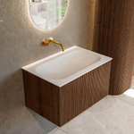 MONDIAZ KURVE Meuble de salle de bains 70 cm couleur Walnut avec 1 tiroir. Lavabo BIG SMALL centré sans trou de robinet Talc. SW1138265