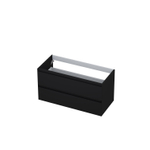 INK Meuble sous-vasque - 100x45x52cm - 2 tiroirs - sans poignées - finition à 45 degrés tout autour - MDF laqué noir mat SW207385
