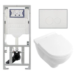 Villeroy & Boch O.novo Ensemble WC - réservoir encastré Geberit - cuvette suspendue à fond creux - abattant softclose - plaque de commande boutons rectangulaires - blanc SW791657
