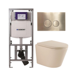 QeramiQ Dely Pack WC - 36,3x51,7cm - à fond creux - sans bride - réservoir encastré Geberit UP320 - abattant WC softclose 35 mm - plaque de déclenchement en laiton brossé - boutons ronds - beige mat SW1236509